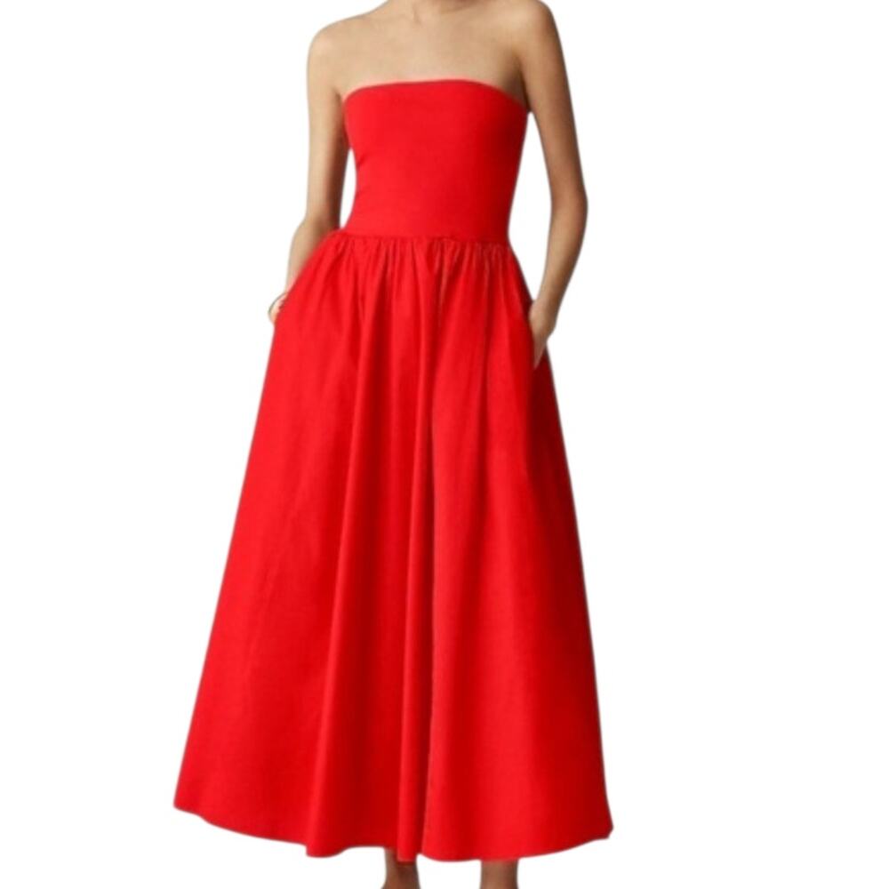 J. Crew Strapless Red Midi Dress